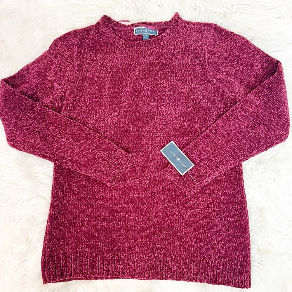 KAREN SCOTT BURGUNDY PURPLE KNIT LONG SLEEVE PULLOVER SWEATER SZ MEDIUM NWT